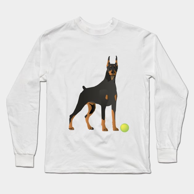 Doberman Dog with a Green Ball Long Sleeve T-Shirt by NorseTech